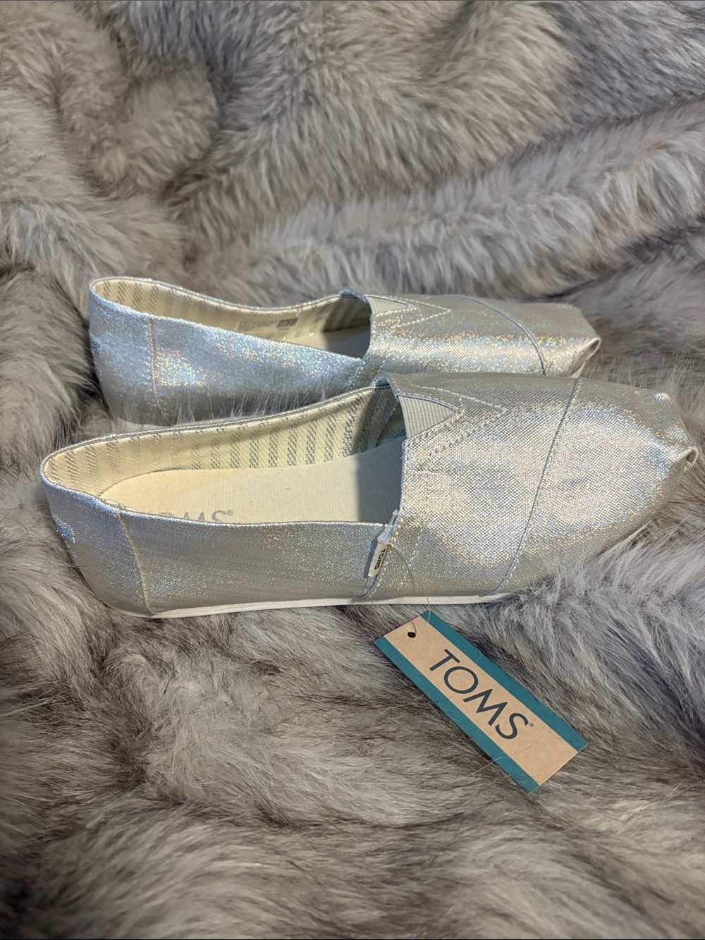 TOMS Silver Glitter Classic Slip-On Flats